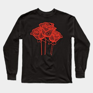 Stylized Line Drawing Artistic Red Roses Vector Long Sleeve T-Shirt